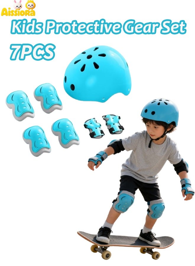 Aissiora 7-piece children's outdoor sports protective gear set Safety helmet set Children's roller skating equipment Children's cycling equipment set Children's sports anti-fall protective gear Suitable for children aged 2-6 - Image 1